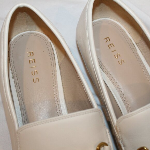 REISS WOMEN'S EVAN LEATHER CHAIN DETAIL LOAFERS IVORY‎ SZ 8.5 $265 - Picture 5 of 5